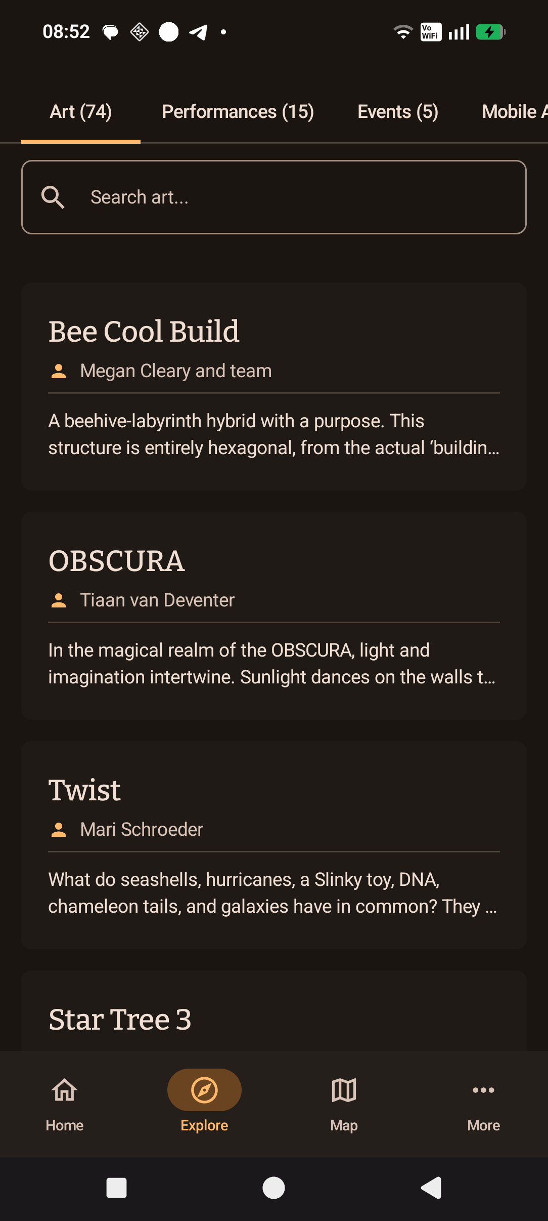 AfrikaBurn Companion project list screen