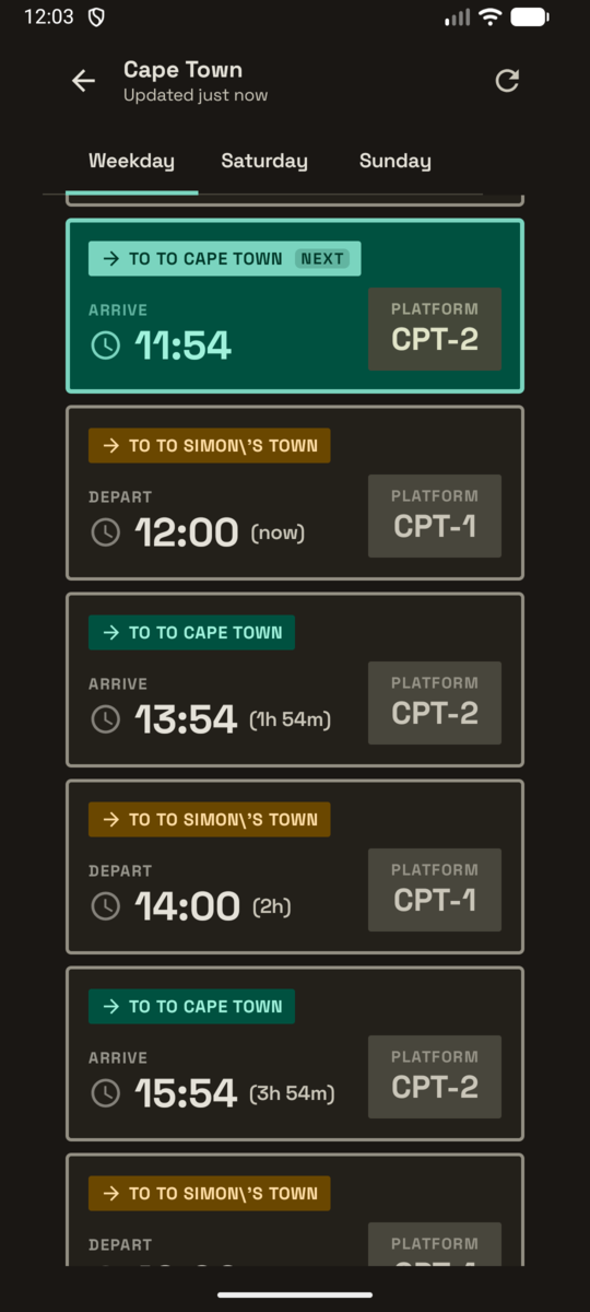Commute Check schedule screen